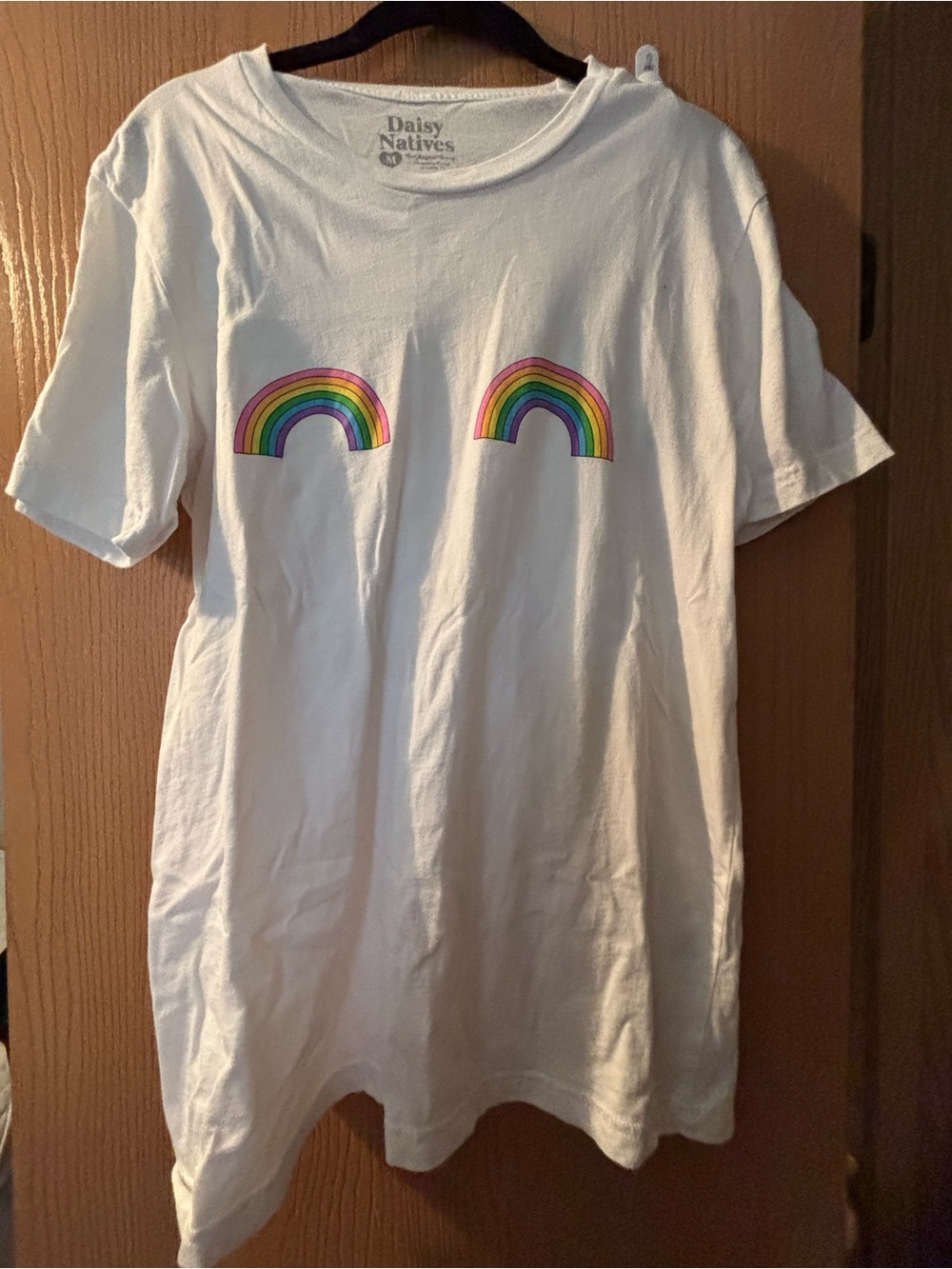 Daisy Natives White Tee with Rainbow Graphics
